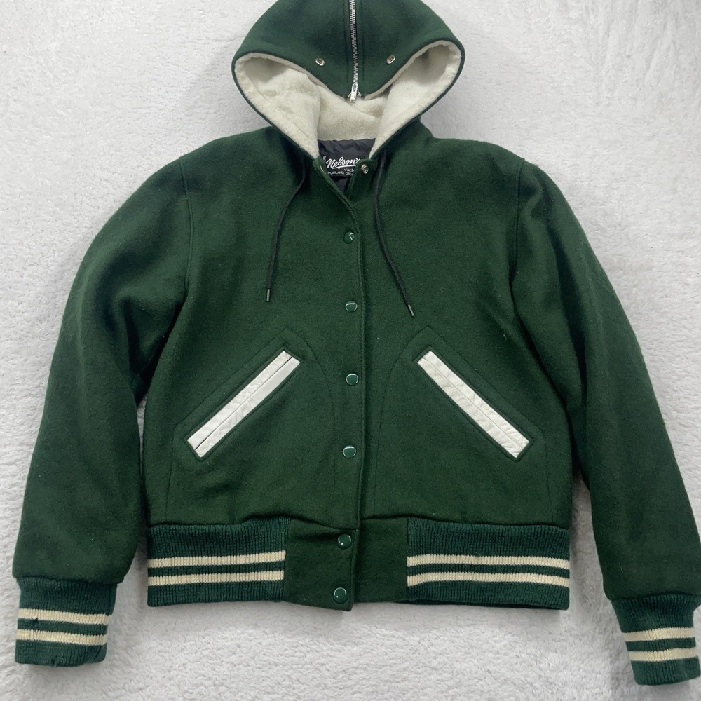 VTG Nelsons of Portland Oregon Red Wool Womens Varsity Jacket Size 38 Green
